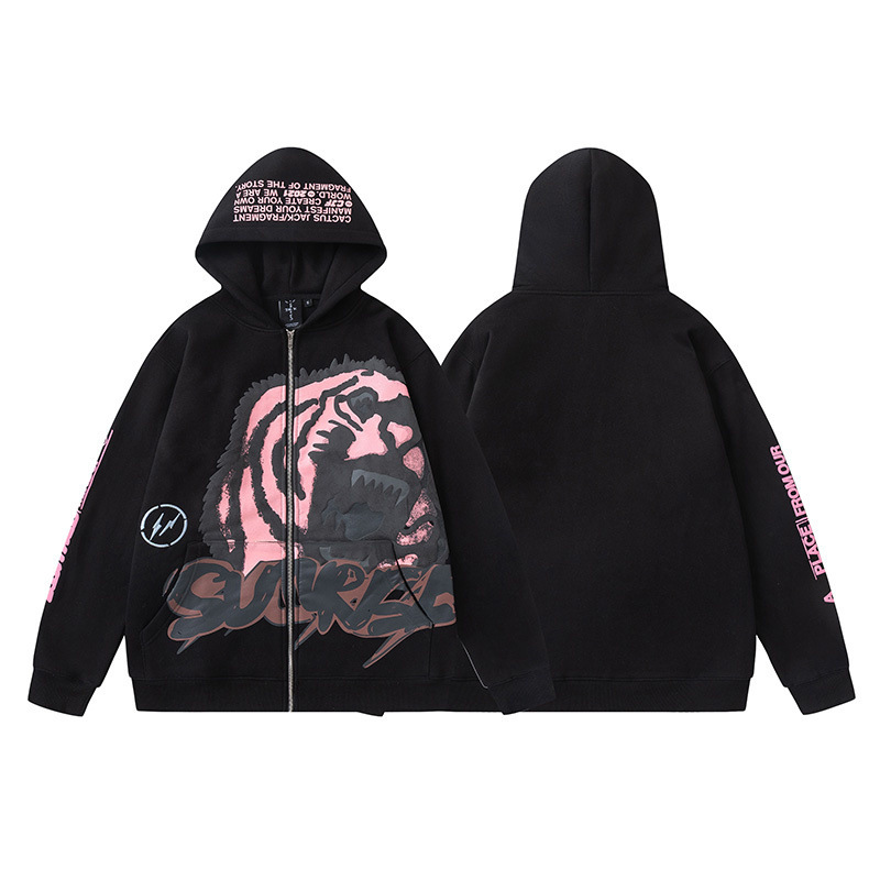 Travis Scott Cactus Jack Hiroshi Fujiwara Joint Tiger Head Print Zip Hooded Cardigan Guard