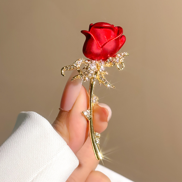 high-end red elegant brooch lapel pin