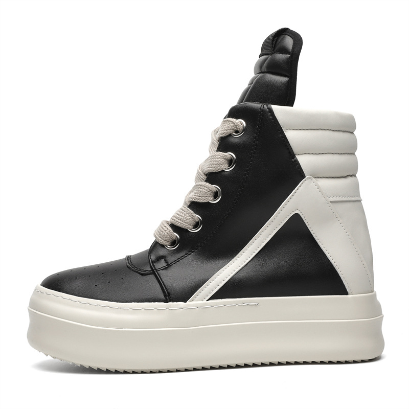 Primavera nuevos zapatos de alto nivel para hombres aumentan la superficie de cuero lecheosa, zapatos casuales de skate de calle alta, botas de gancho grandes X275