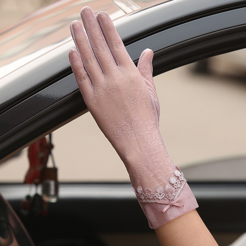 Guantes de protección solar de primavera y verano encaje ligero transpirable pantalla táctil guantes de las mujeres conducción transpirable al aire libre protección solar guantes de montar guantes