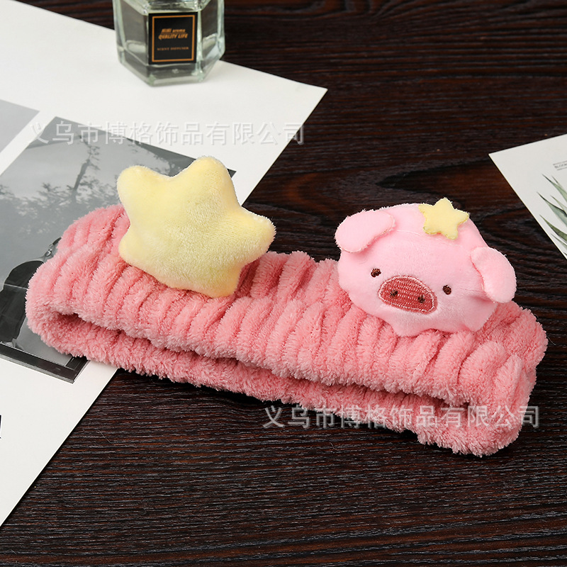 Estrella de dibujos animados cerdo cara lavado pelo banda alta elástica felpa pelo banda chica maquillaje Internet celebridad mismo estilo banda de pelo absorbente