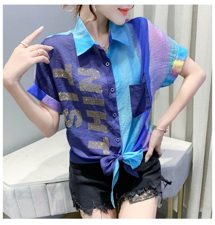 2025 夏の新ルーズプリントカラーブロックレターシャツ女性の半袖ファッション多用途トップ|undefined