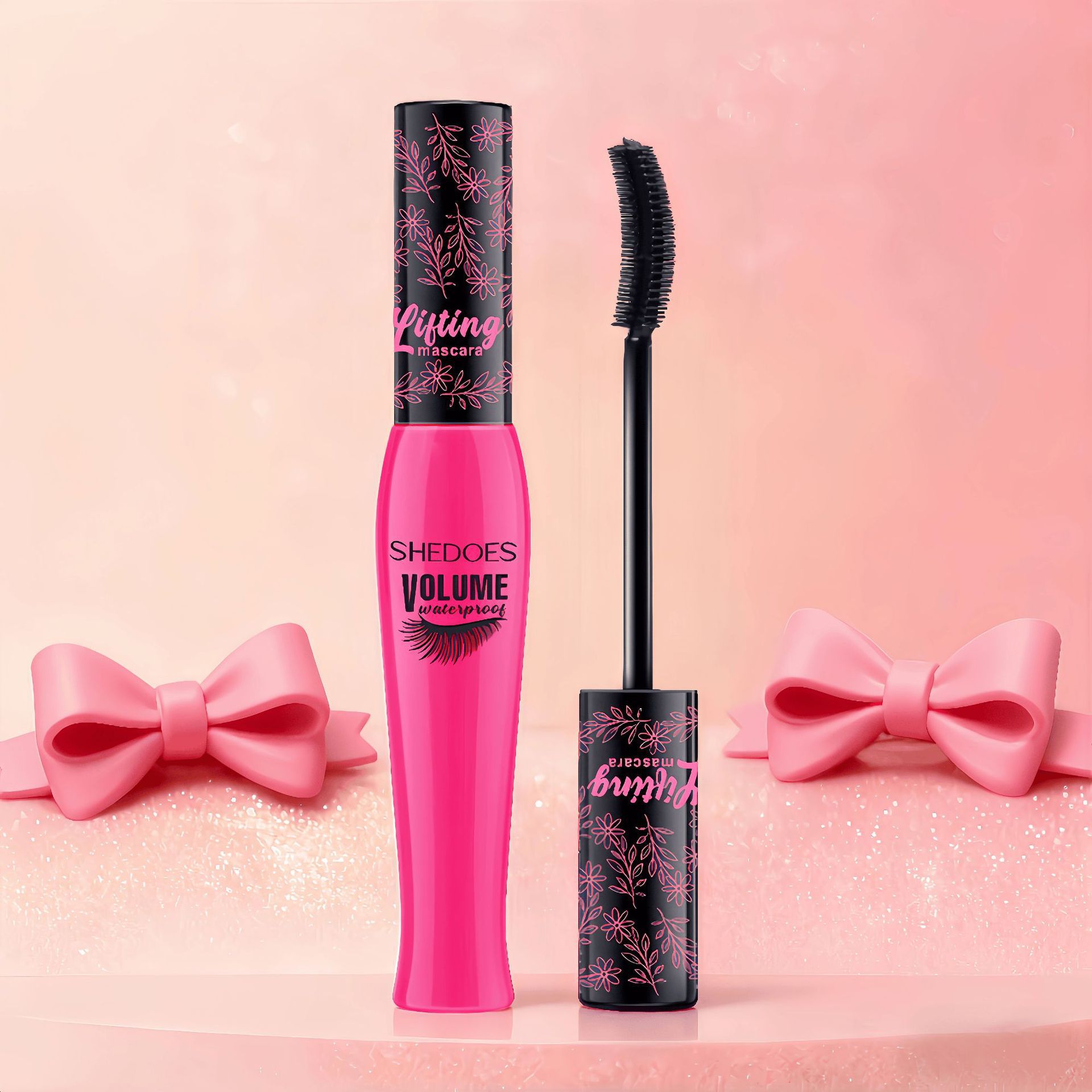 Shedoes Cross-Border Exclusive Hot-Selling Floral Mascara, Waterproof, Sweat-Proof, Thick 4D Big Eye, Slimming, Curling