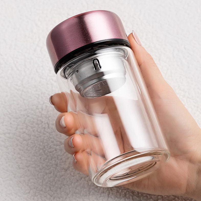 双层耐高温玻璃杯车载水晶杯带盖泡茶杯子可印制logo女士玻璃杯|undefined