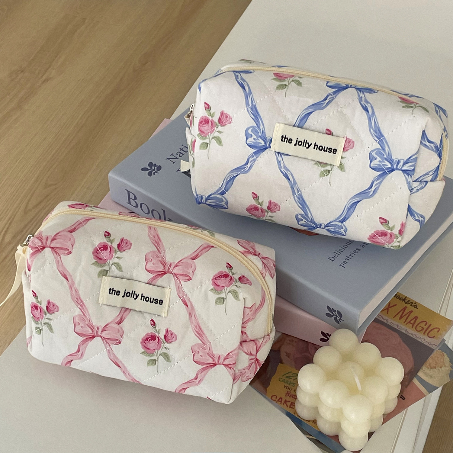 Flower Pattern Elegant Vintage Style Flower Polyester Square Makeup Bags