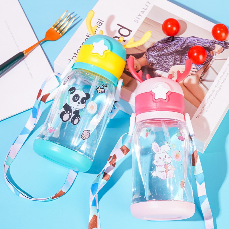 Cartoon Plastic Antlers Kids Bounce Straw Cup Ideas deportivas lindas portables Baby Kettle