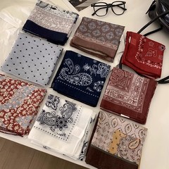 綿とリネンの夏の韓国の小さな正方形のスカーフ、女性用のフランスの芸術的な薄いシルクスカーフ、カシューナッツの花のスカーフ、髪を飾るネッカチーフ