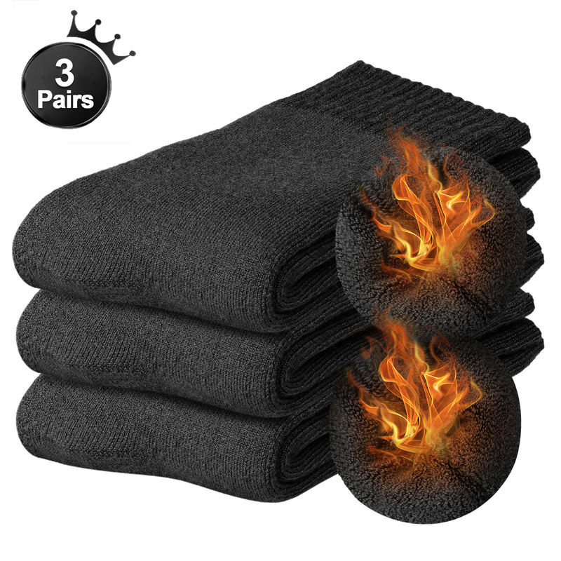 Yuedge Autumn and Winter Warm Wool Socks, Fleece-Lined and Thickened, Unisex Loose-Cuff Hiking Mid-Calf Socks