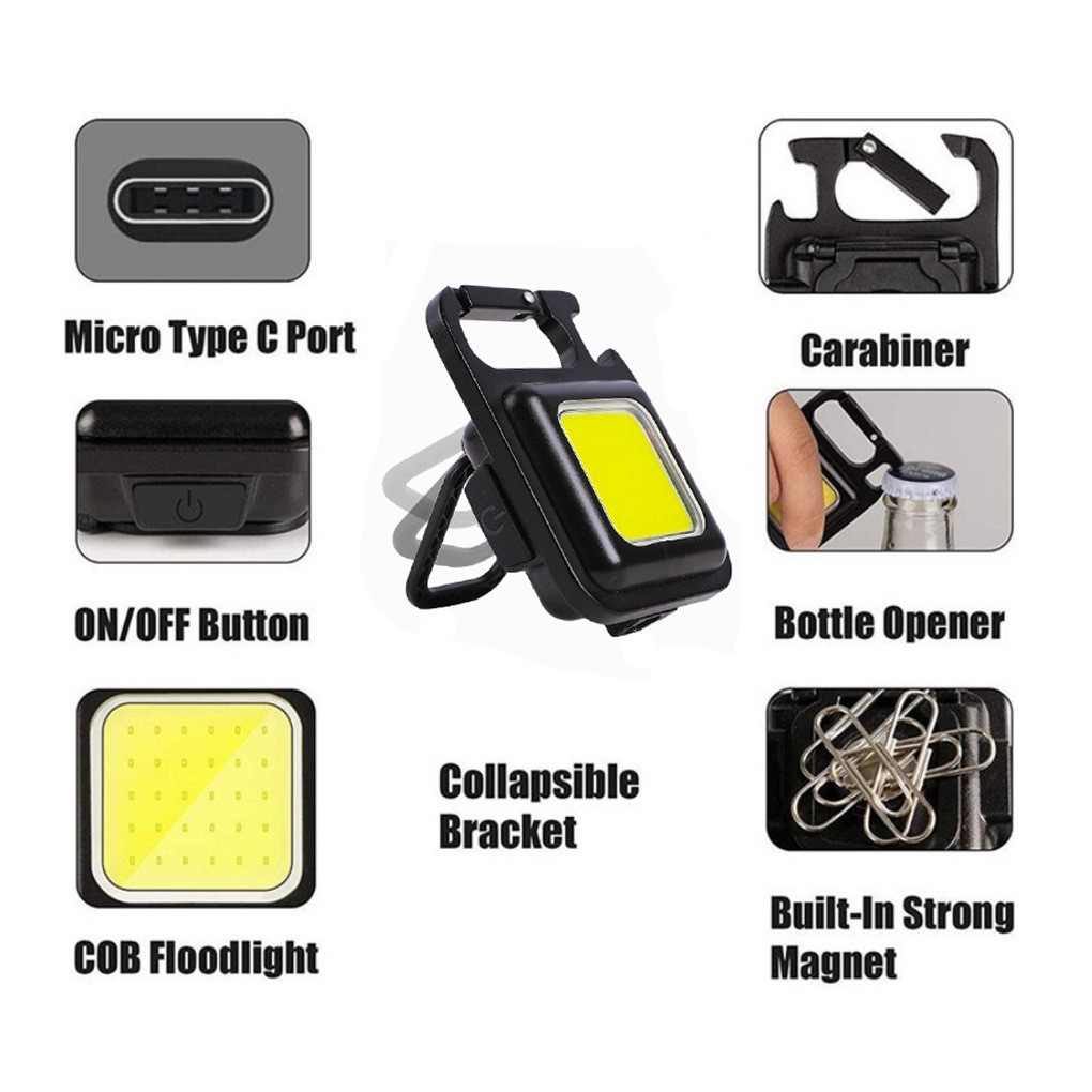 Outdoor multifunctional portable keychain light emergency outdoor camping light USB mini COB work light flashlight wholesale