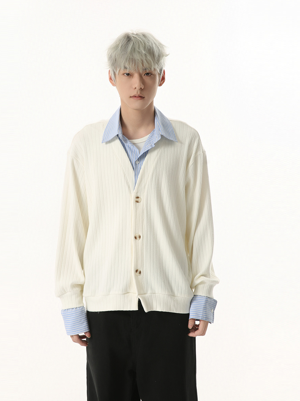 MTLCLOTHES Hombres| Nuevo estilo coreano retro falso dos piezas camisa de alta calidad empalmado camisa de punto de moda casual