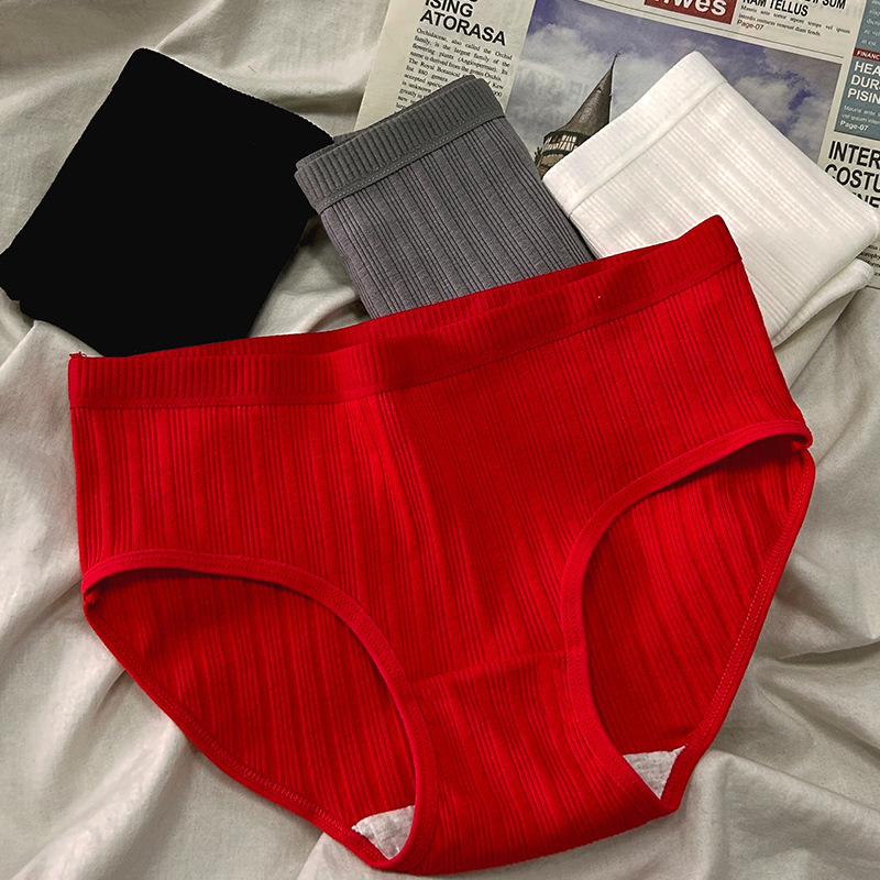 Red Zodiac Year Pure Cotton Underwear Women's Pure Cotton Crotch Sexy Large Size Elastic Vertical Pattern Girl Student Briefs