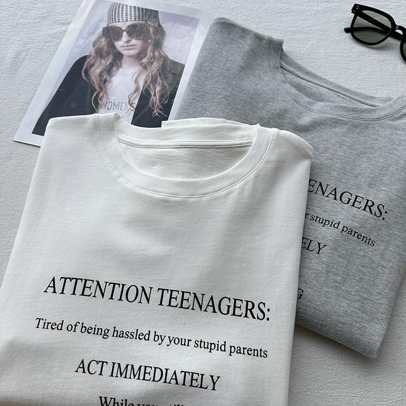Casual Letter Printed Round Neck Long-Sleeved T-Shirt for Women 2025 Spring New Loose Pure Cotton Brushed Bottoming Shirt Top