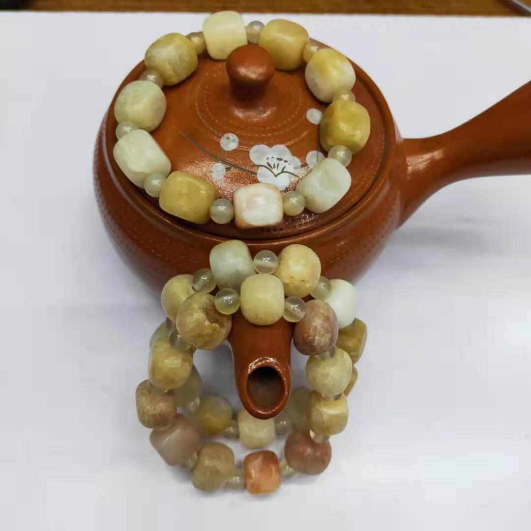 Factory wholesale of natural square yellow jade irregular combination bracelets, diy yellow jade bracelets, Buddhist prayer beads and lucky charms detail image 10