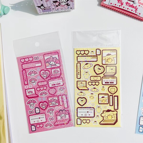 Sanrio Laser Sticker Cartoon Kuromi Cinnamon Dog Cute Account Sticker DIY Set Ins Xpress Sticker