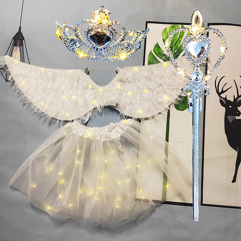 Lámpara de calentamiento blanco, alas de tela, falda de lámpara de calentamiento blanco, corona de lámpara de calentamiento blanco, cetro de corazón de melocotón