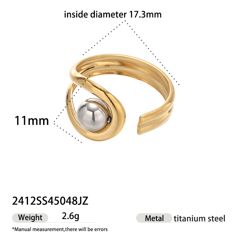 Anillo de acero inoxidable europeo y americano de Tena, sentido de nicho de alta gama, anillo abierto de dos colores de oro y plata simple, joyería de mano transfronteriza para mujer