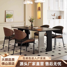 新款岩板餐桌长方形实木黑色意式极简家庭饭桌中古风现代简约方桌