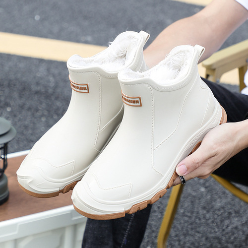 Men's Rain Boots for Autumn/Winter Outdoor Fishing Waterproof Short Leg Rain Boots, Non-Slip Men's Rain Boots for Delivery, Kitchen Water Shoes with Fleece Lining