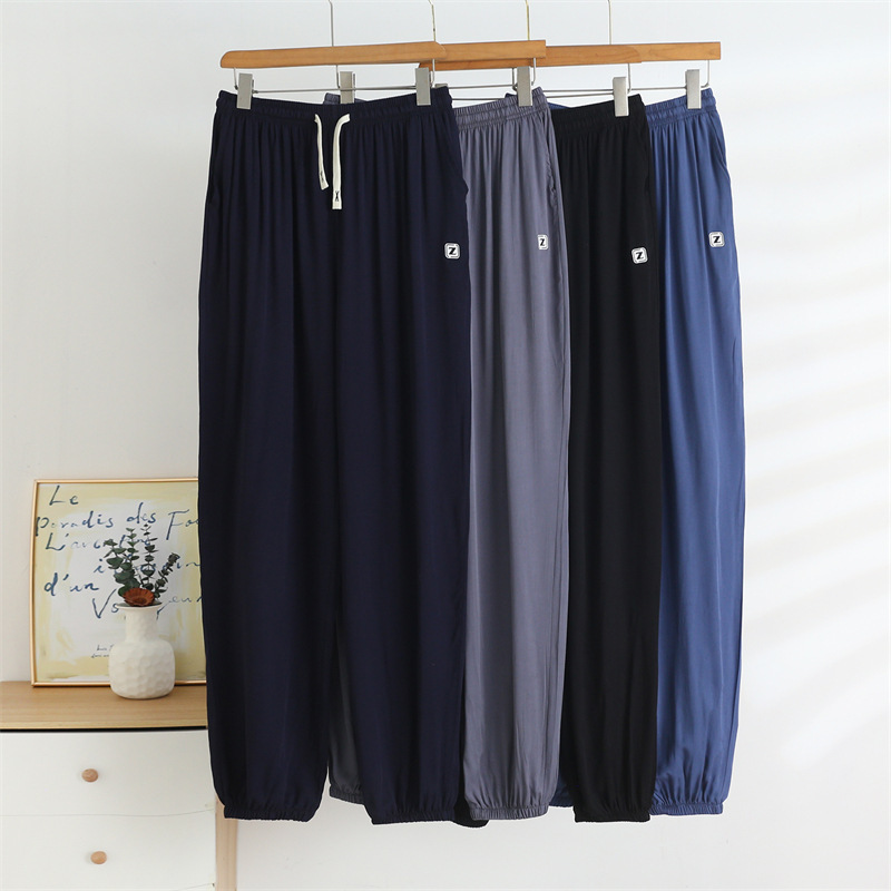 Men's Artificial Cotton Drawstring Casual Pants Summer Thin Large Size Cotton Loose Solid Color Casual Sports Pants Sleep Pants Men's Artificial Cotton Drawstring Casual Pants Summer Thin Large Size Cotton Loose Solid Color Casual Sports Pants Sleep Pants