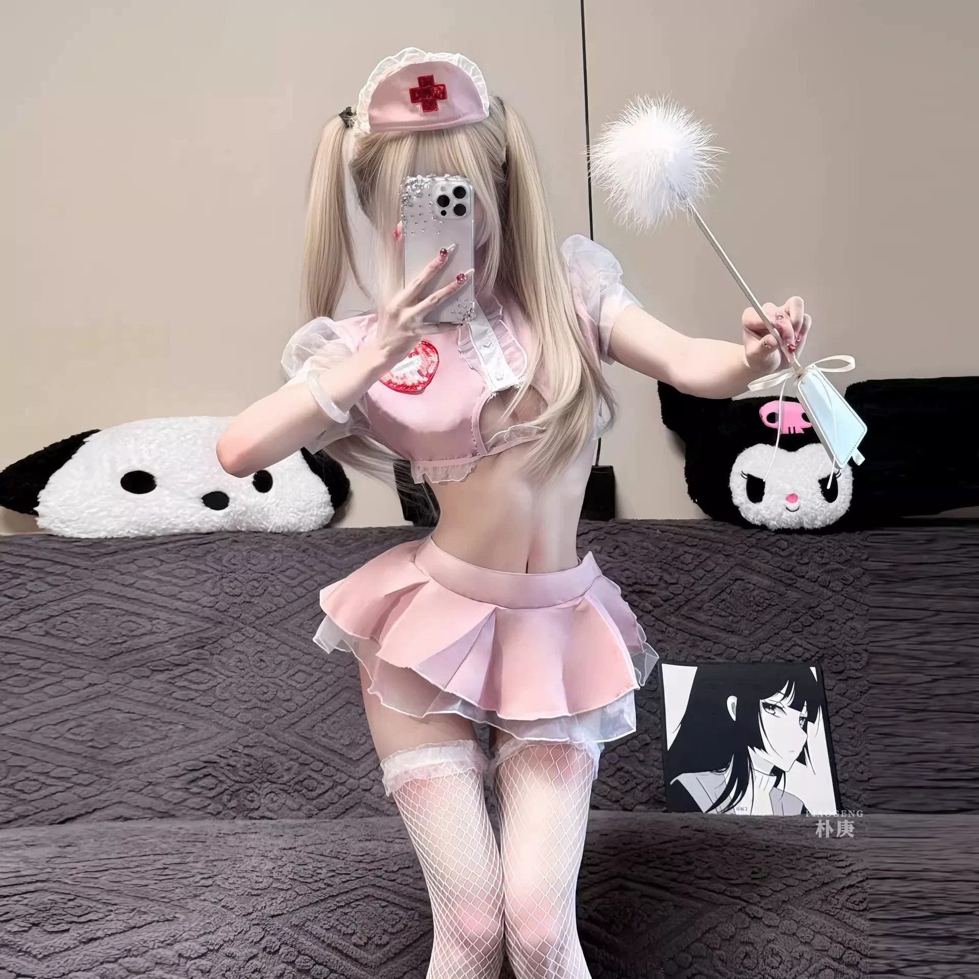 Aifuqu Nurse Costume Sexy Hollow-Out Uniform Lingerie for Women, One Size — detail image 15