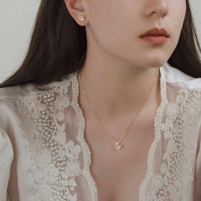 box chain Chain Type 1 Piece 925 Sterling Silver Swan 925 Sterling Silver Box Chain Pendant Necklace