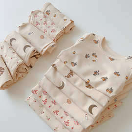 2024春款童装丹麦儿童家居服套装女童睡衣纯棉儿童秋衣秋裤两件套