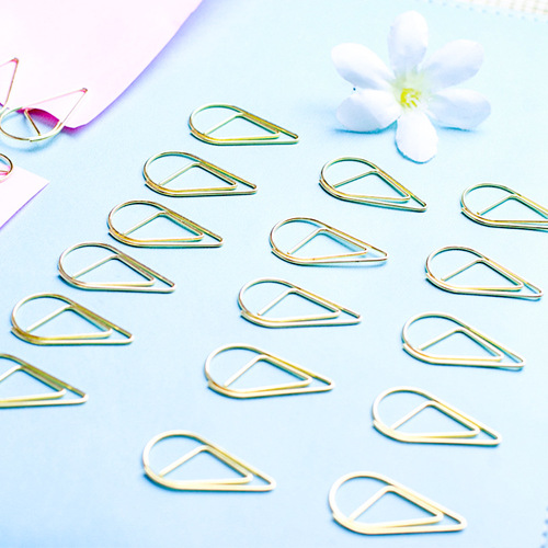 Creative water drop-shaped gold-colored clips, colorful cartoon wholesale metal clips, cute box-packed pins