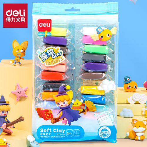Deli Light Clay 24 Color Clay Children's Plasticine Space Clay DIY Color Clay Tool Set Wholesale
