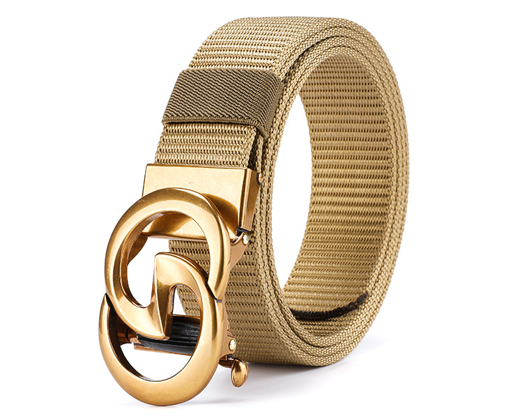 New Men's Automatic Buckle Canvas Belt Without Holes Thickened Nylon Waist Belt Simple Casual and Versatile for Business The Belt Can Be Cut Short_voghion.com