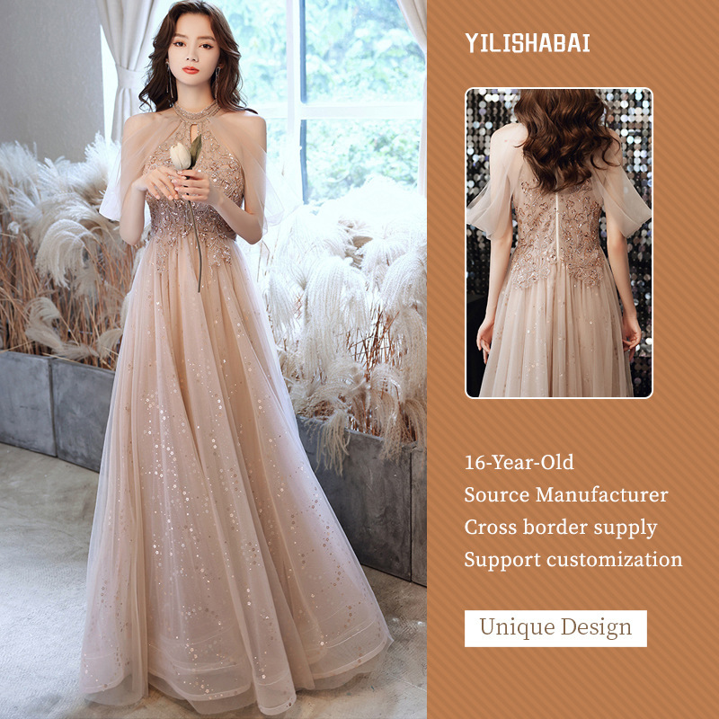 Champagne-Colored Evening Dress 2026 New Style Banquet Elegant Birthday Bridesmaid Dress Host Dignified Dress Summer Champagne-Colored Evening Dress 2026 New Style Banquet Elegant Birthday Bridesmaid Dress Host Dignified Dress Summer