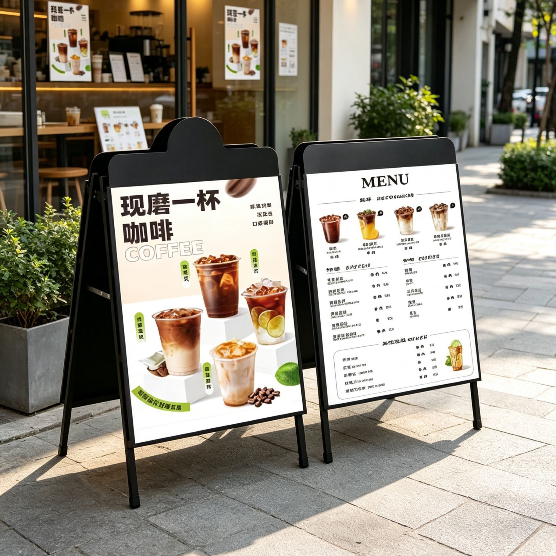 奶茶店海报架户外宣传展架可折叠广告牌防风海报架圆顶平顶广告牌产品实拍图