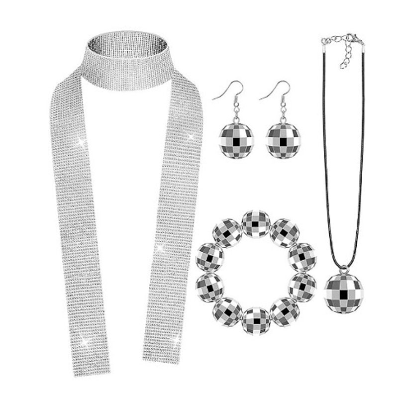 Cross-border Hot Selling European and American 1970s American Disco Earrings 20mm Disco Silver Earrings Bracelet Set for Women