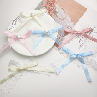 New Sweet Cream Style Lace Ribbon Love Pearl Bow Accessories DIY Hairpin Clothing Shoes and Socks Accessories