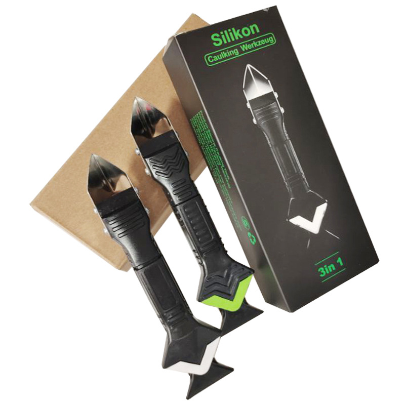 三合一金属头铲胶器盒装塑料刮板除胶密封阴阳角器 美缝工具