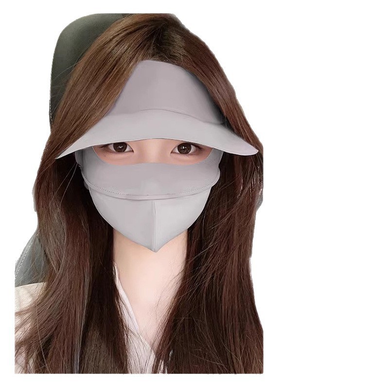 Máscara de protección solar para mujer verano 2025 nuevo estilo sombrero de vinilo protección UV máscara de seda de hielo fino cara cara kini cubre toda la cara