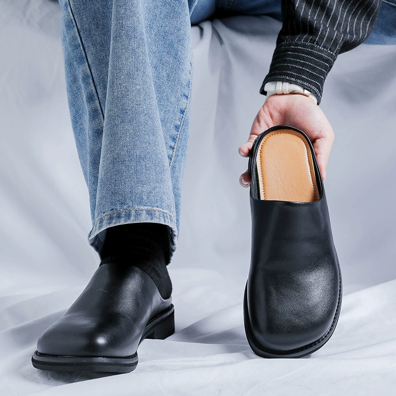 Мужские закрытые мюли, весна/лето 2025, нишевый стиль, кожаные туфли для бизнес-кэжуал.