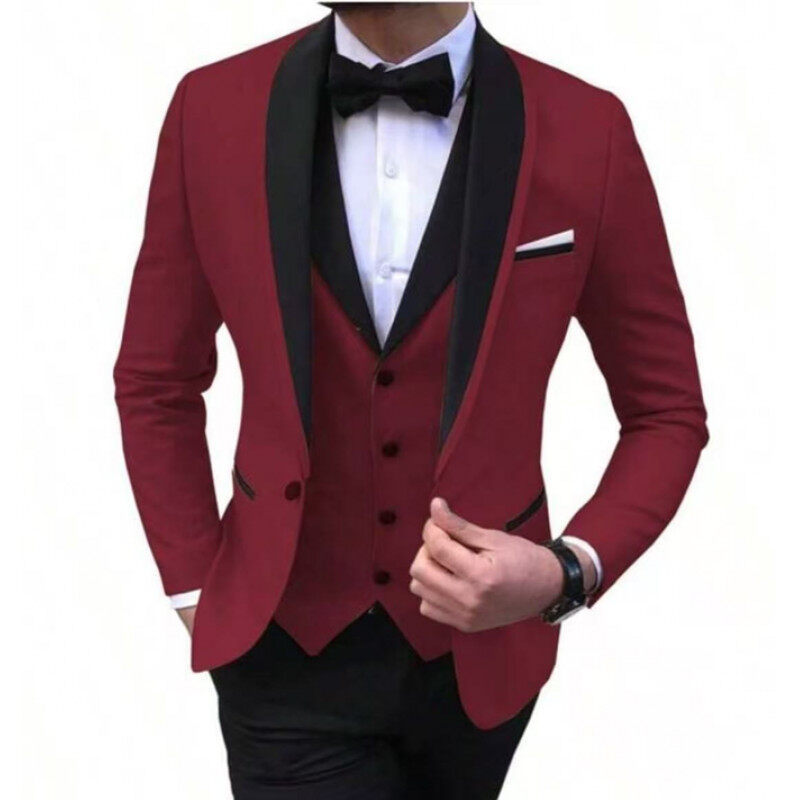 Cross-Border Foreign Trade New Style Men's Double-Breasted Suit Set, Fashionable Casual Solid Color Two-Piece Suit for Men