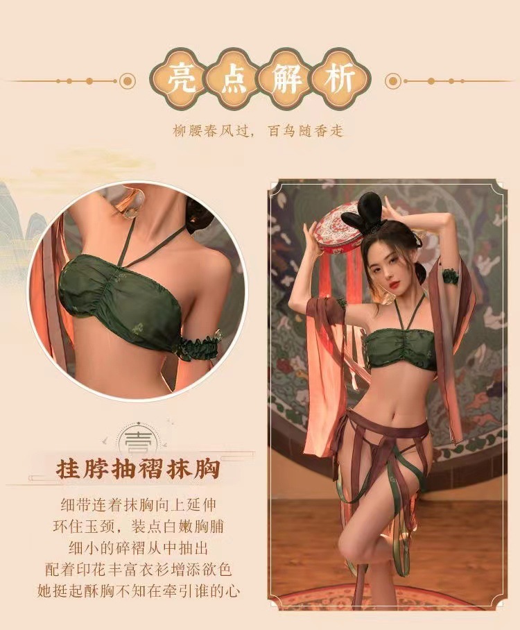 Dunhuang Apsara Hanfu Cosplay Lingerie Set, Black Mesh with Garters, Women’s Pajama Suit — detail image 5