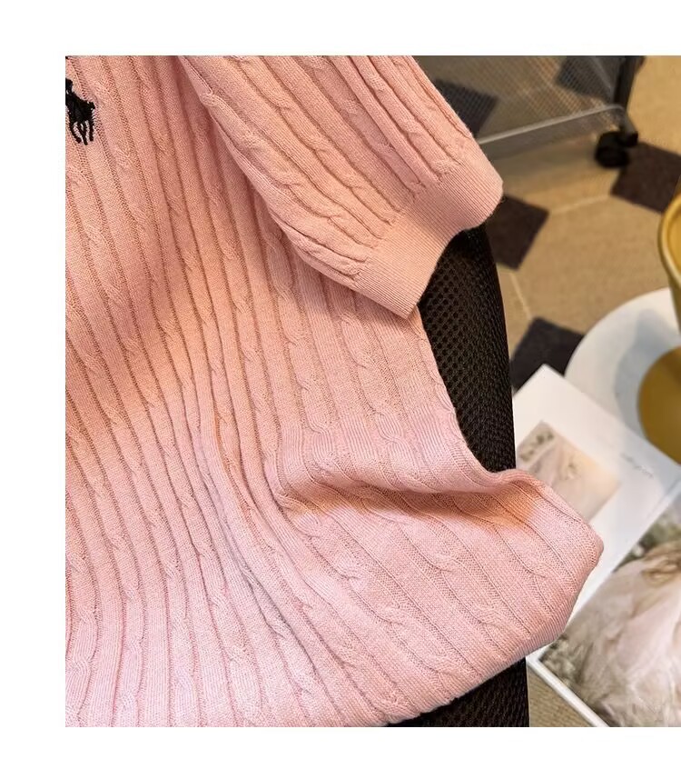 Áo thun nữ tay ngắn cổ polo chất liệu lụa đá mềm mại thêu họa tiết — màu hồng chi tiết 5