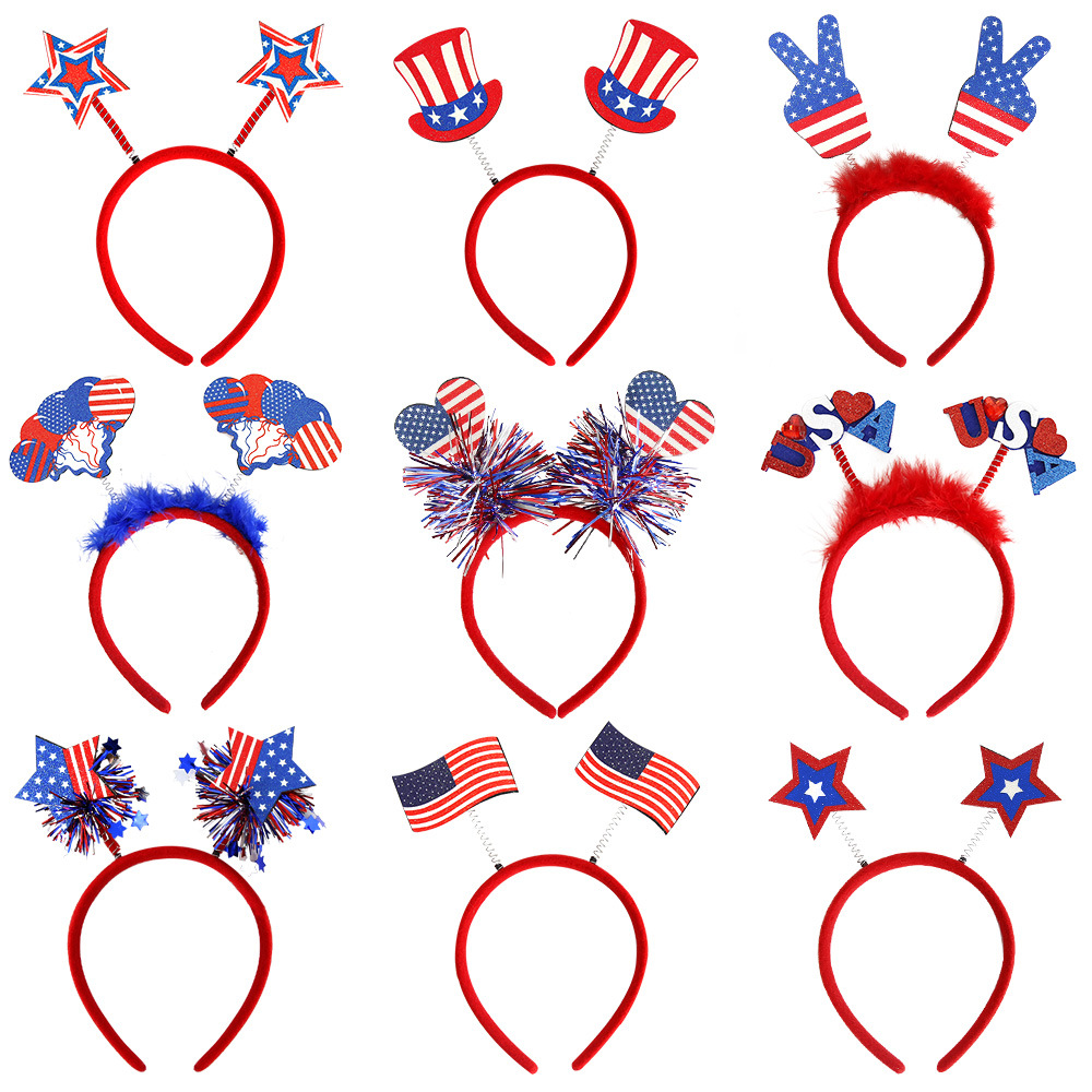 2026 New American Independence Day Flag Hat Headband Holiday Party Decoration Props Five-Pointed Star Tassel Headband