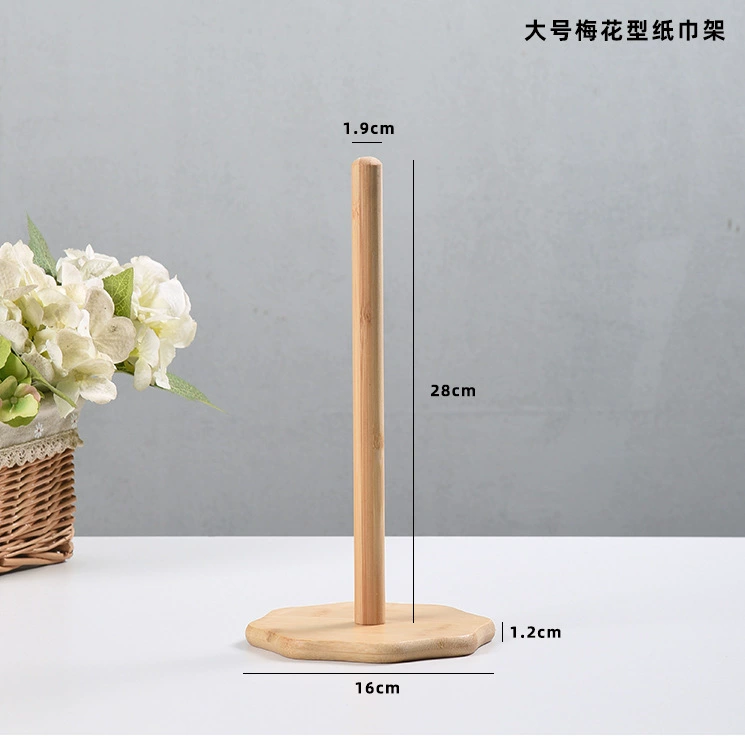 Creative Bamboo Paper Towel Rack for Kitchen with Wooden Base, Vertical Storage Shelf, Multiple Size Options
