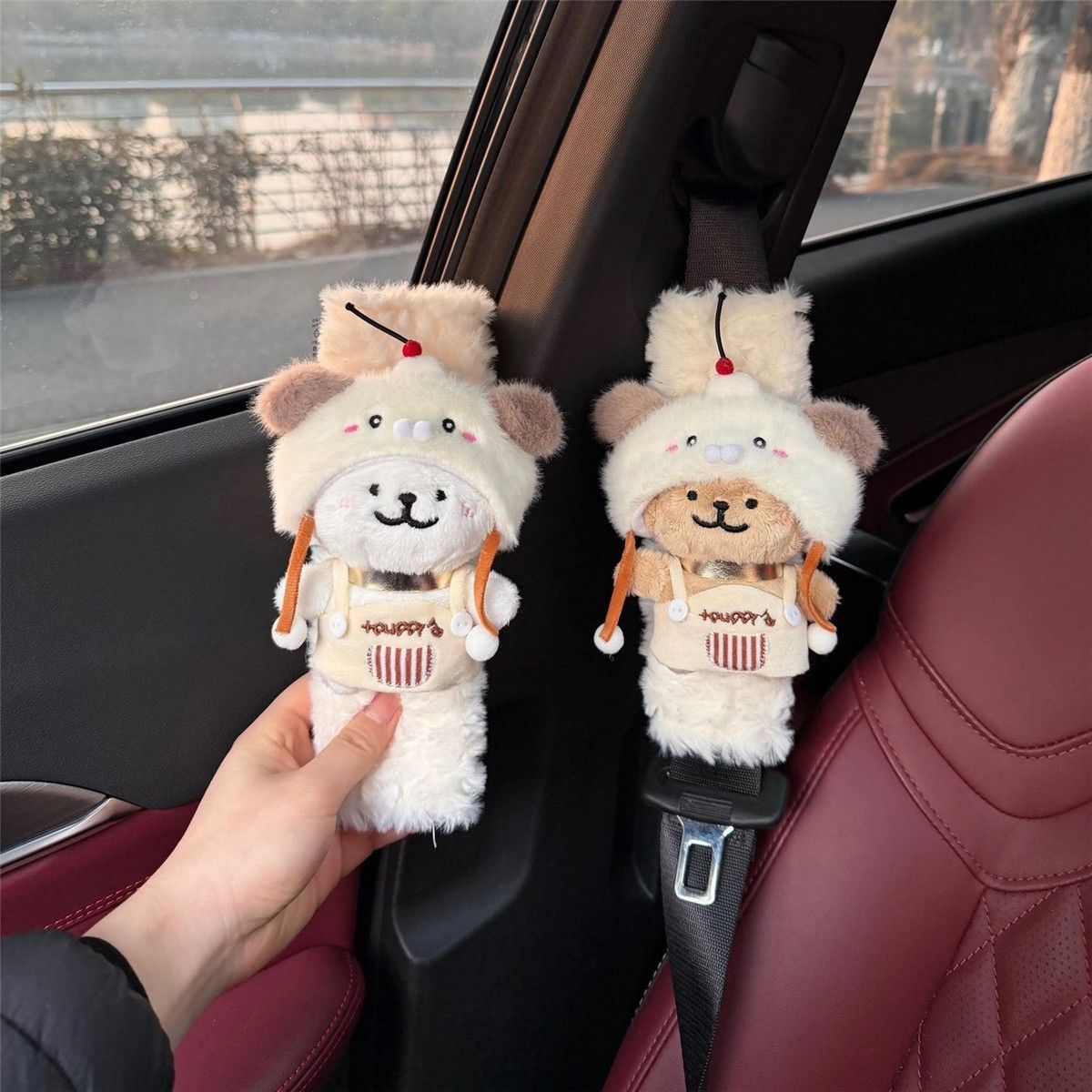 Afternoon Tea Line Art Puppy Car Seatbelt Shoulder Pad Cute All-Season Anti-Strangling New Car Gift