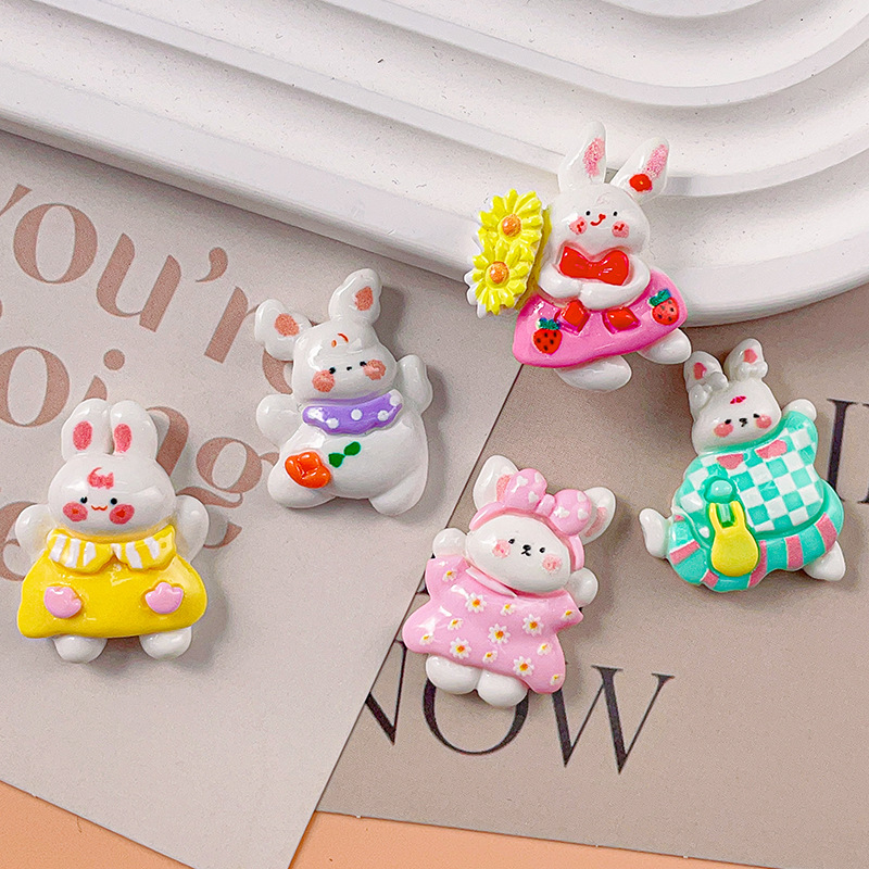 Nueva superficie brillante lindo conejo accesorios de resina DIY crema pegamento niños horquilla accesorios para el cabello hecho a mano primavera conejo al por mayor