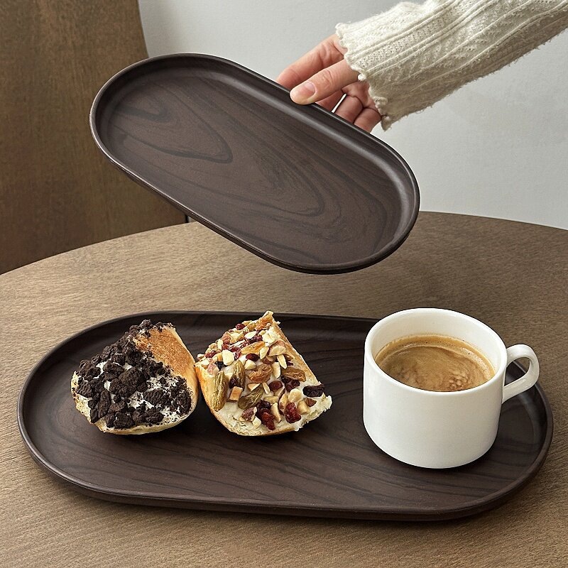 Cross-border walnut color oval tray tea cup tray snack cake cafe…