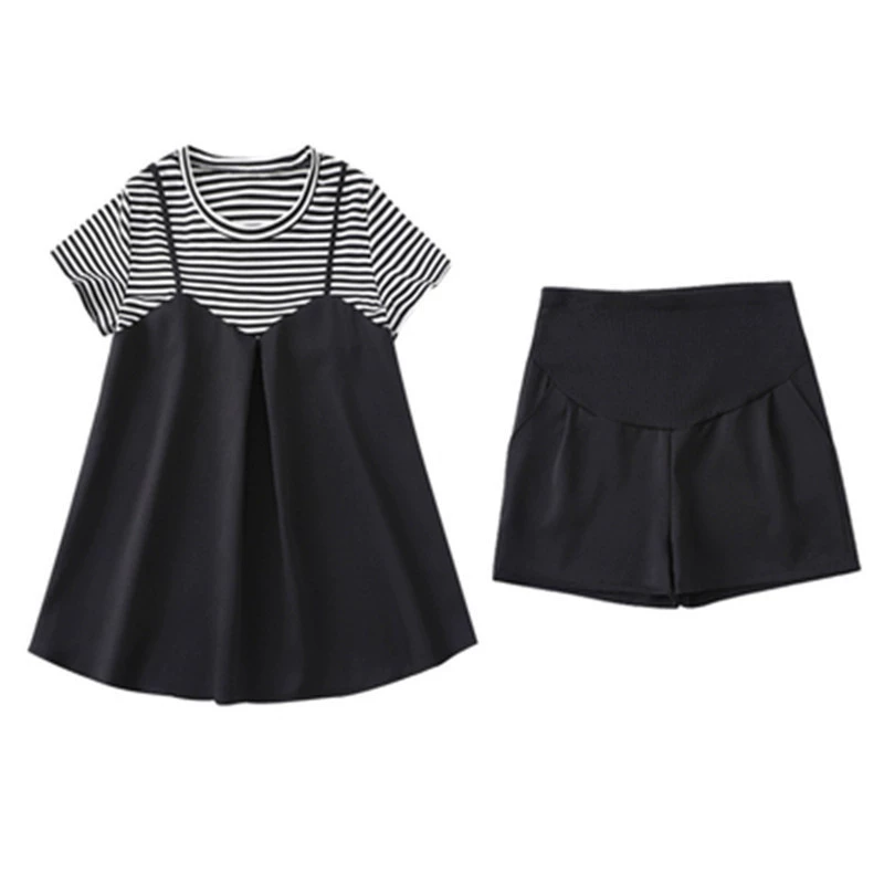  Summer set for pregnant, shorts with belly support, trousers, Korean style, with short sleeve