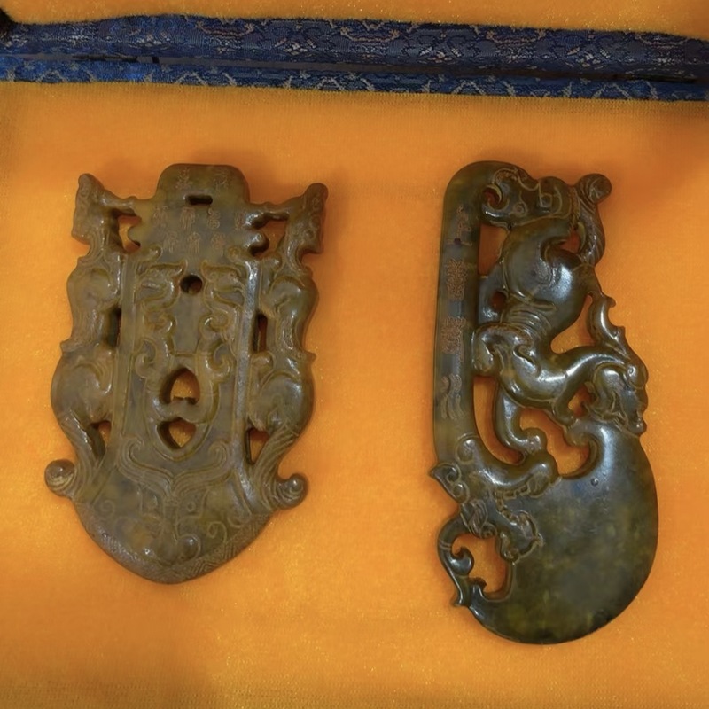 直播供货仿古做旧工艺品岫玉做旧 古风配饰 福字吉祥套盒玉牌批发|undefined
