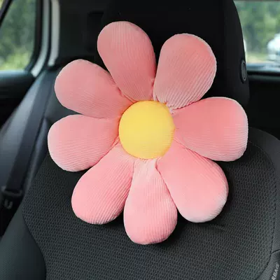 New car plush headrest creative flower car neck pillow pillow waist support women's car interior accessories (Headrest) - pink-head-pillow