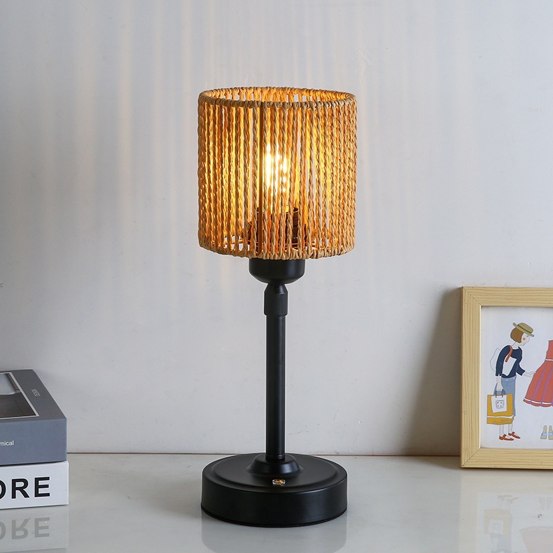 Cross-Border Rattan Woven Dimmable Table Lamp USB Charging Atmosphere Lamp for Bedroom, Outdoor, Bar Counter, Led Lamp for Desk and Dining Table