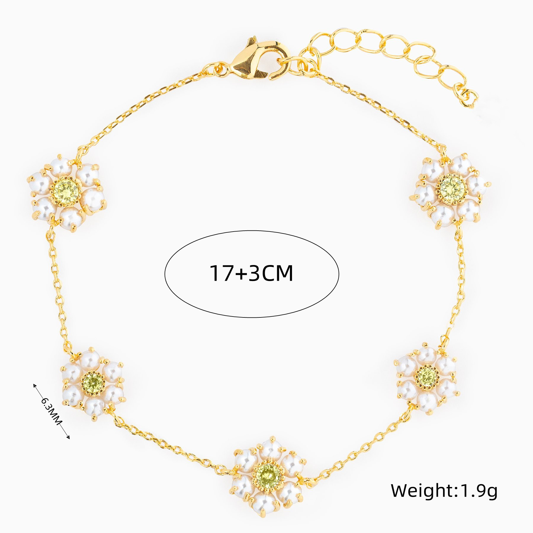 Fashion Pearl Copper Plating 18K Real Gold Multi-Pendant Bracelet