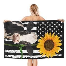 向日葵和牛图案美国国旗沙滩巾海边游泳浴巾健身运动毛巾厂家直